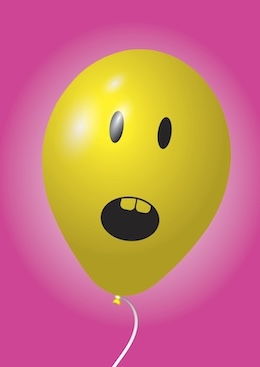 A yellow balloon with a face Description automatically generated