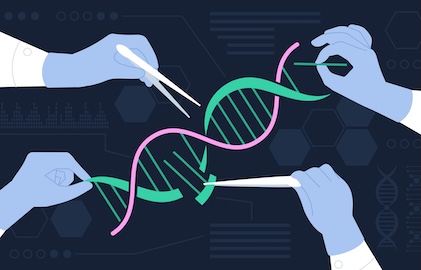 Genetic engineering concept. Human dna crispr editing, biotechnology gene analysis.