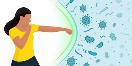 Woman fighting germs and viruses