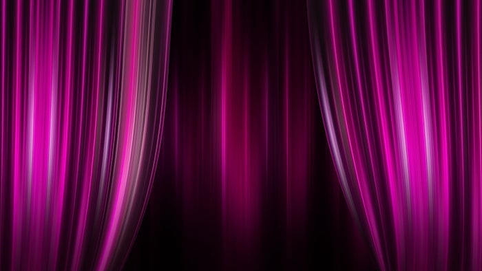 A purple curtain with black background Description automatically generated