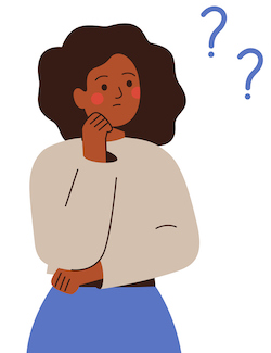Black businesswoman thinks about something and looks at question marks. Thoughtful African girl makes the decision or explains some things for herself. Black businesswoman thinks about something and looks at question marks. Thoughtful African girl makes the decision or explains some things for herself. Vector illustration Contemplation stock vector