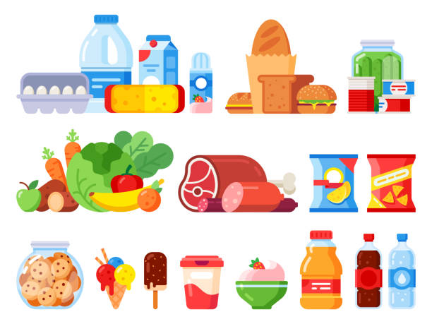 Food products. Packed cooking product, supermarket goods and canned food.